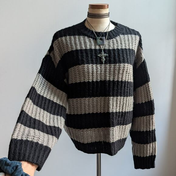 Vintage Striped Chunky Knit Sweater Slouchy Oversize Grandpa Cosby Sweater Large - Picture 6 of 8